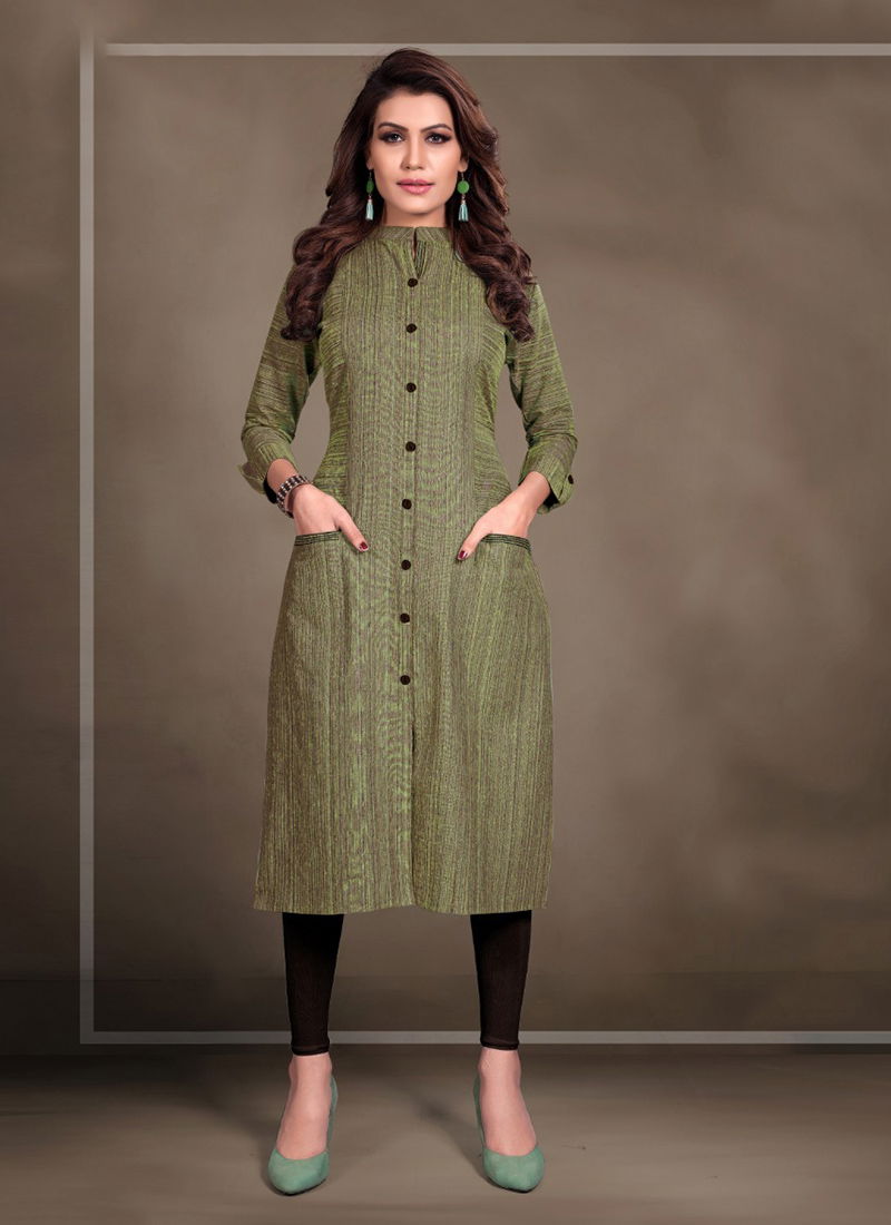 Rung Cotton Linen Straight Casual Office Wear Kurti Collection 1001-1008